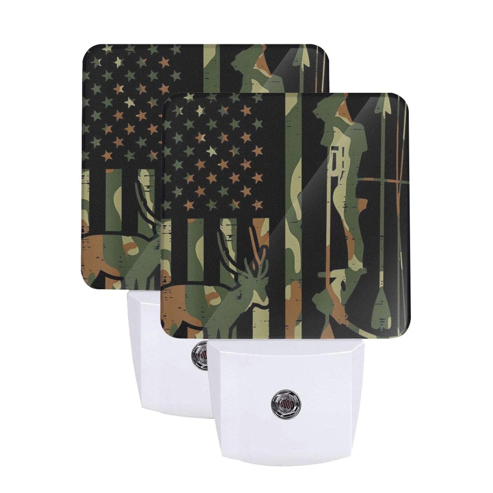 Lukiyys Patriotic Camo Flag Bow Deer Hunting Auto Sensor Nightlights 2 Pack LED Lamp