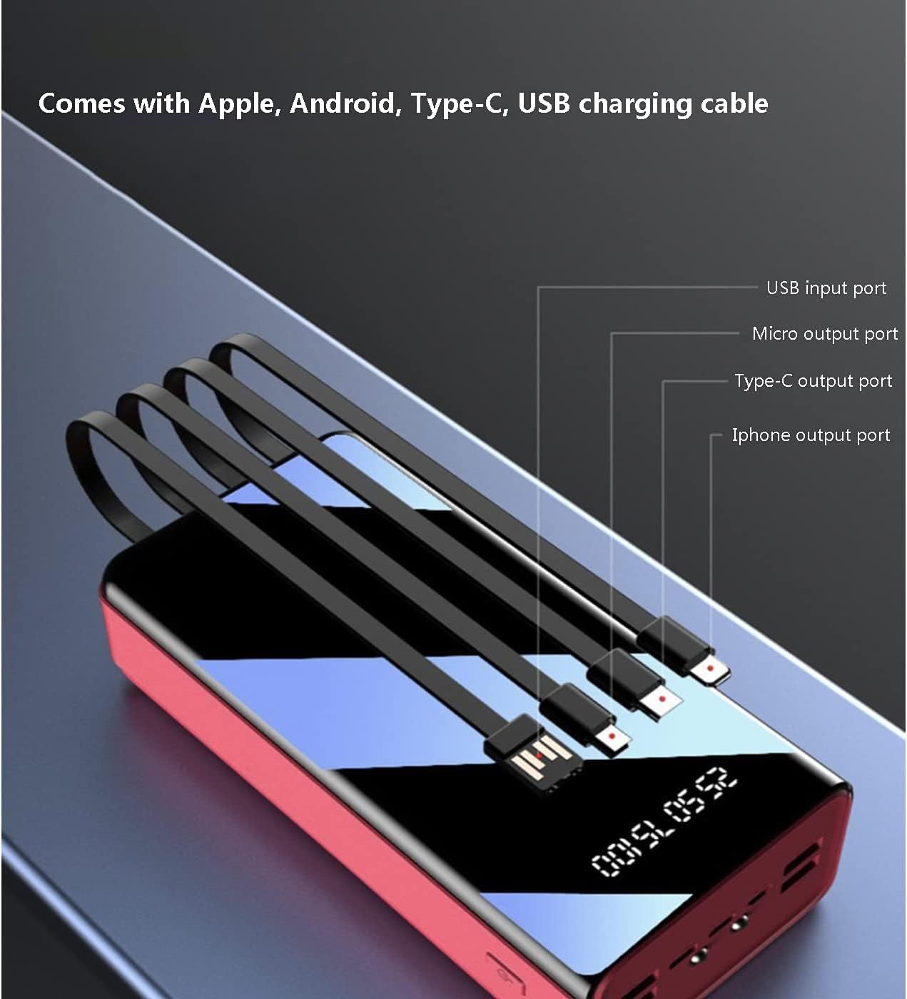 Banco De Energía Del Cargador Portátil 50000 Mah Paquete De Batería De Gran Capacidad Cables De Carga Incorporados Puede Cargar 7 Dispositivos Para Teléfonos Inteligentes, Tabletas, Consolas De Juegos