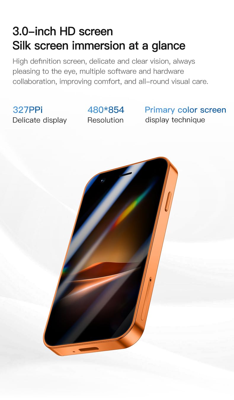 A17 Mini Compact Smartphone, 3.0-Inch HD Display, Android OS, 900mAh Long-Lasting Battery, HD Rear Camera, Pocket-Sized Unlocked Phone, Ideal for Backup & Travel (Orange) | 3.0-Inch, HD Display, Android 15 OS, 900mAh — view 4