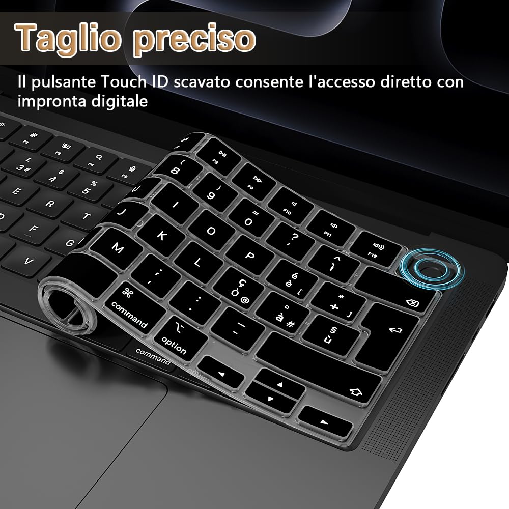 Protezione tastiera per MacBook Pro 14" (M5) 2025 con chip A3434 - Protezione tastiera - Accessorio (silicone nero italiano)