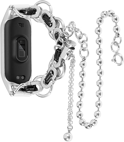 Compatible con la correa Mi Band 4 Barcelet, pulsera ajustable de 5.5 a 8.0 pulgadas, correa de repuesto de acero inoxidable para mujeres y hombres,