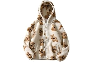 Adorable Teddy Bear Print Oversized Sherpa Jacket