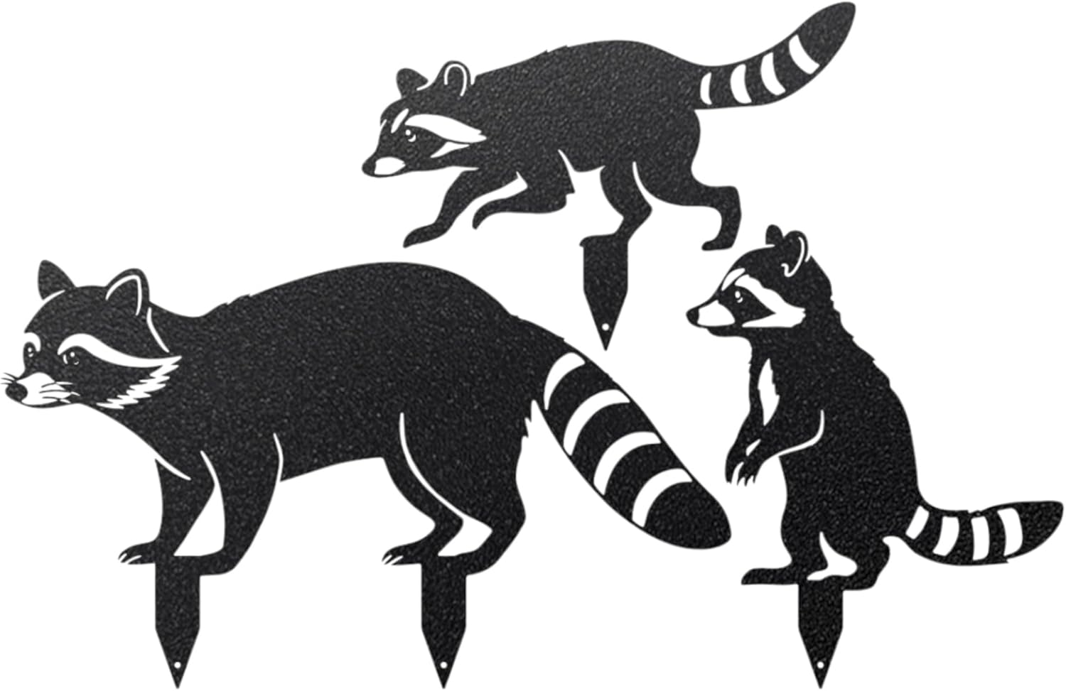 RealSteel - Garden Art Raccoon Family 3 Pack | Metal Yard Decor | Outdoor Garden Stakes | Wildlife Animal Decor | Custom Steel Art | Rust Resistant | Lawn Ornaments for Garden & Pathways (Black)
