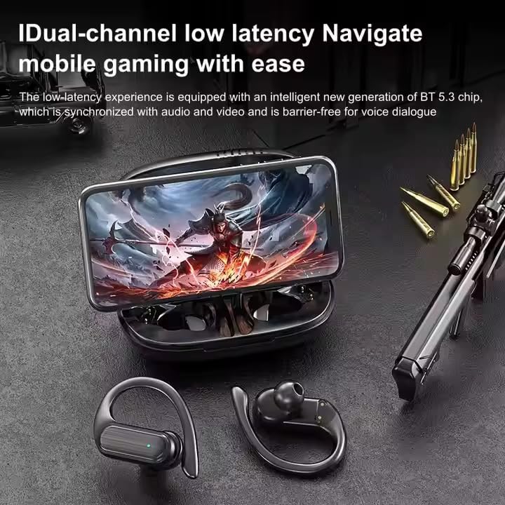 Image of Life Like Over-Ear Buds,Deep Bass Earphones with Earhooks,Fast Charge,Gym Running & Workout,Touch Control (Black)
