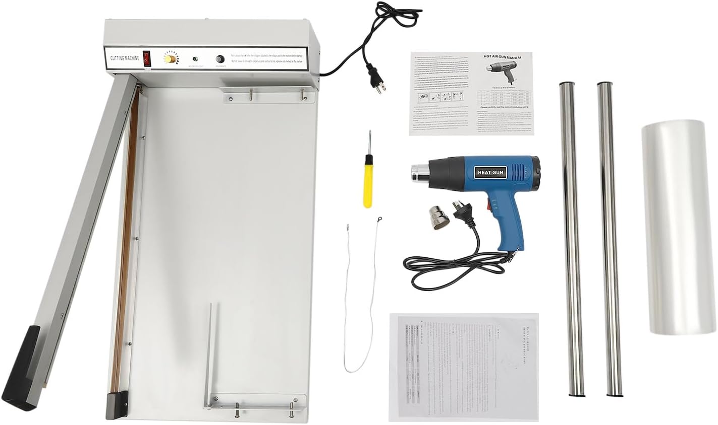 24" Shrink Wrap Machine, 530W Packaging Sealing Machine with 1500W Heat Gun Shrink Wrap Sealer 572-968℉ Heat Sealer Machine Compatible with PP PE PVC and POF Film