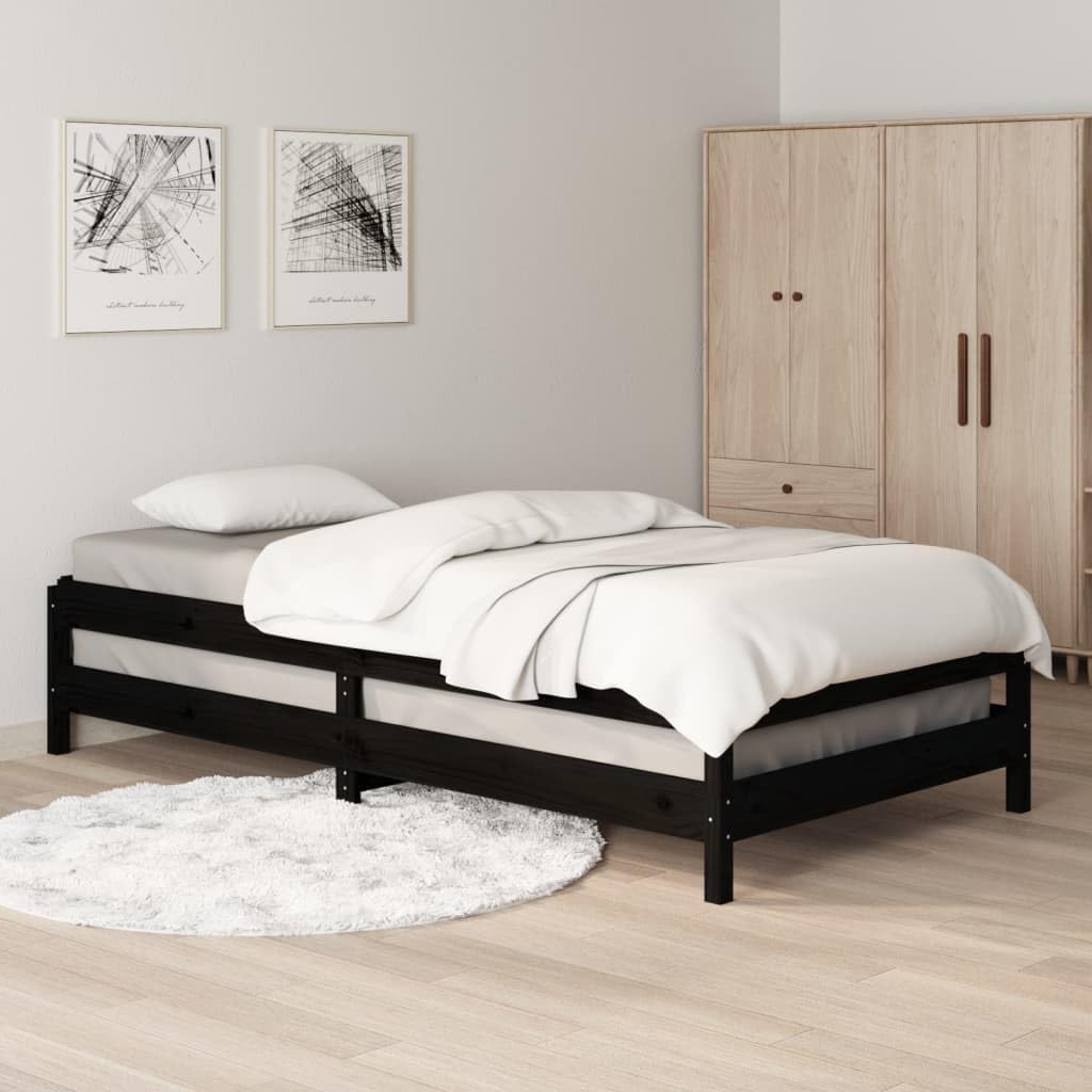 Massivholz Kiefer Stapelbett für begrenzten Wohnraum 80 x 200 cm Schwarz