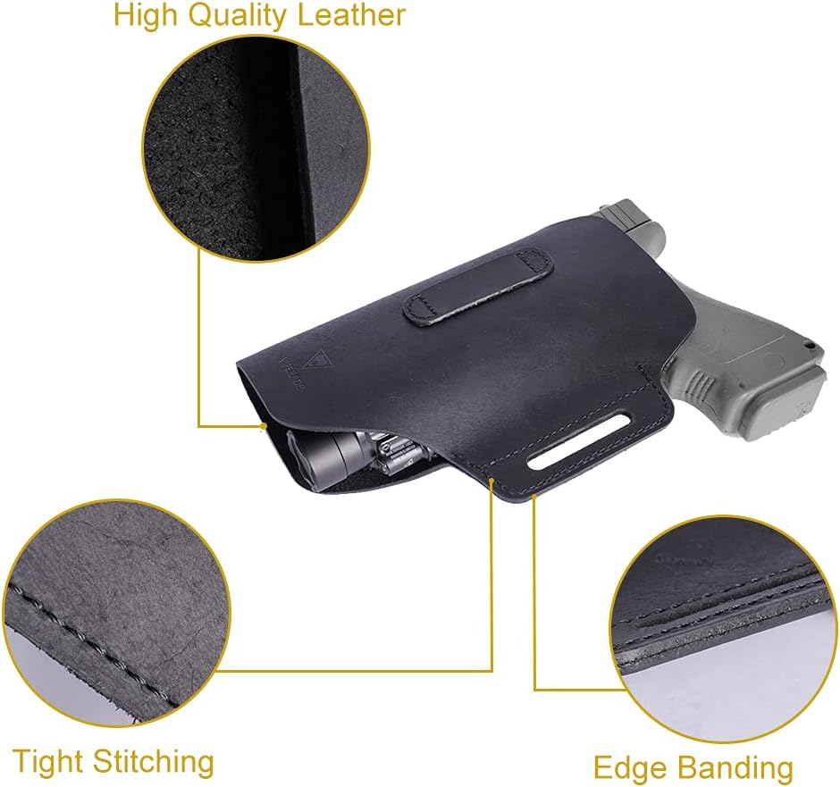 VIPERADE PJ21 Gun Holster, Universal Leather Holster Fits Gun with Laser or Light Attachment, Holster for Glock 19, 17, Smith and Wesson Shield, Sig Sauer, Right Handed Outside Waistband Holster
