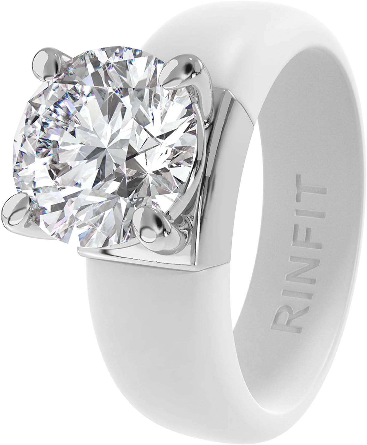 Rinfit Silicone Ring with Stone - Round Cut Cubic Zirconia Solitaire Ring for Women - Rubber Wedding Bands - Patented Design