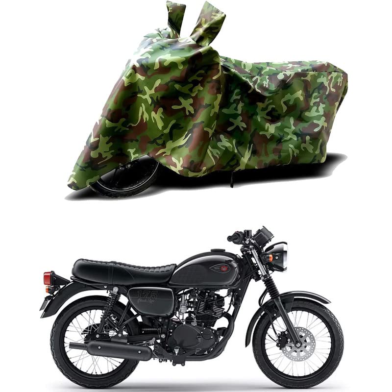Image of 100% Water Resistant Full Bike Scooty Two Wheeler Body Cover Compatible for KawasaW175 STD /UV-Rays /Heat Protection /Birds Dropping /Scratchproof /Dust Proof /Waterproof /All Varients[Green MJ]