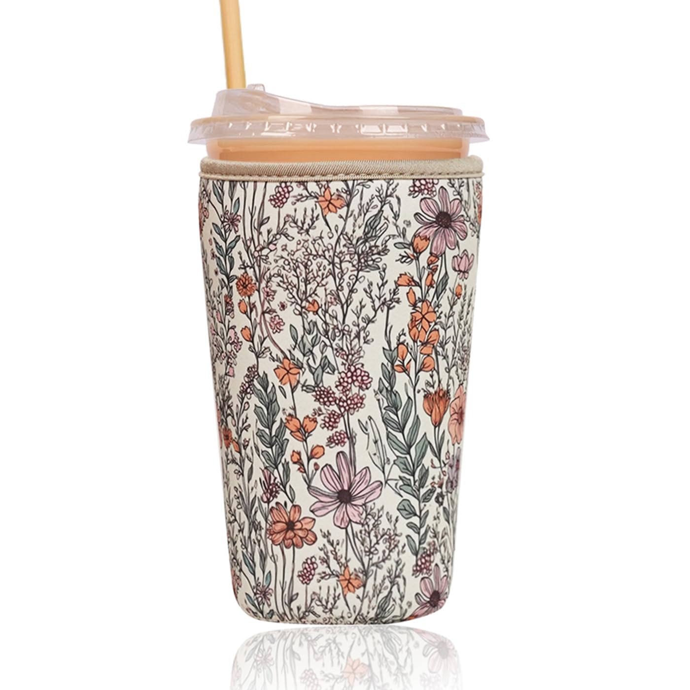 Reusable Insulated Sleeve for Iced Coffee Cup, Coffee Neoprene Sleeve for Cold &amp; Hot Drinks, Beverage Holder for Iced Coffee (Bloom Magic, Large: 32oz)