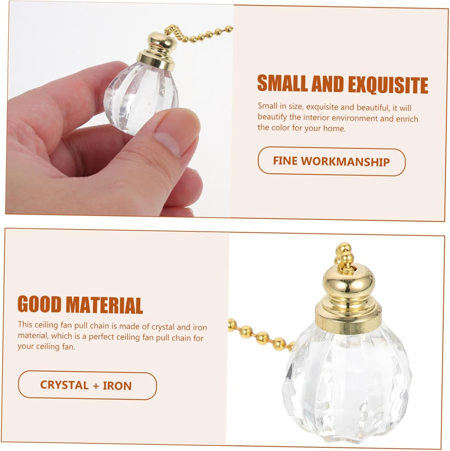 2Pcs Crystal Fan Pull Chain Decorative Ceiling Fan Pull Chain with Connector for Home Compatible with High Ceiling Light Fixtures Extension Chains