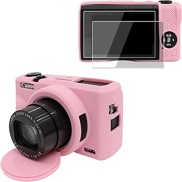 VOVMOEYA Camera Case for Canon Powershot G7 X Mark III with 2PCS Screen Protector,Full Pritection Soft G7X III Silicone Case Detachable Lens Cover Protective Cover for Canon G7XIII G7X3-Pink