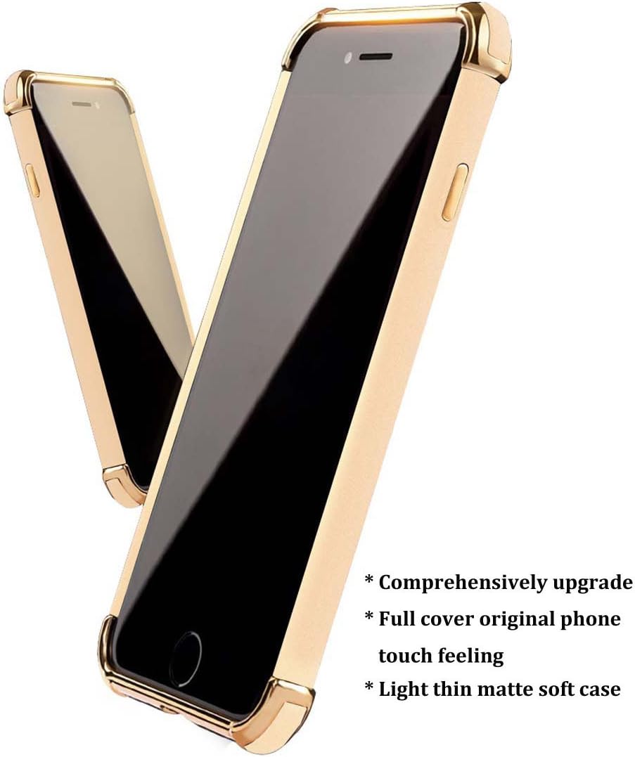 Tverghvad iPhone 7 Case, iPhone 8 Case, Ultra Thin Flexible Soft iPhone 8 Matte Case, Luxury 3 in 1 Slim Fit Electroplated Shockproof Phone Case for iPhone 7/ iPhone 8 (Gold)