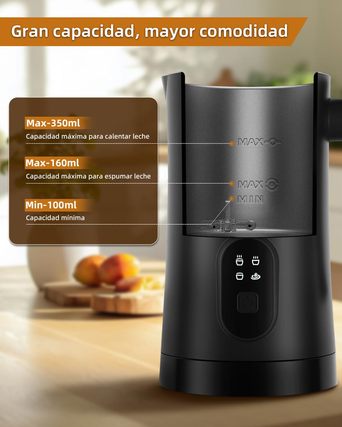 Cafetera de Leche, 4 en 1, con Función de Espumado y Calentamiento (Negra)