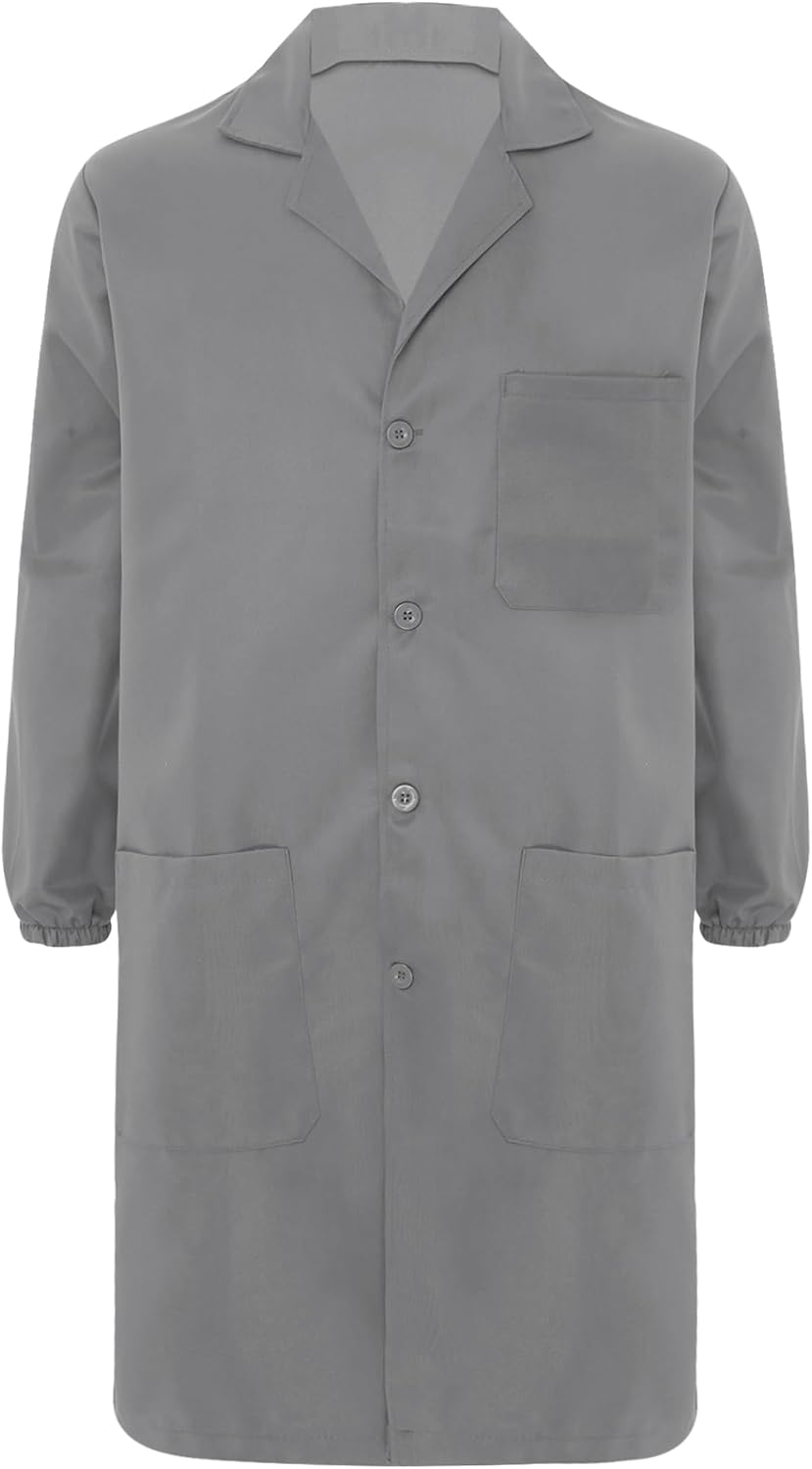 Unisex Mens Womens Work Coat Long Sleeve Wear-Resistant Lab Coat Jackets Mechanical Workwear