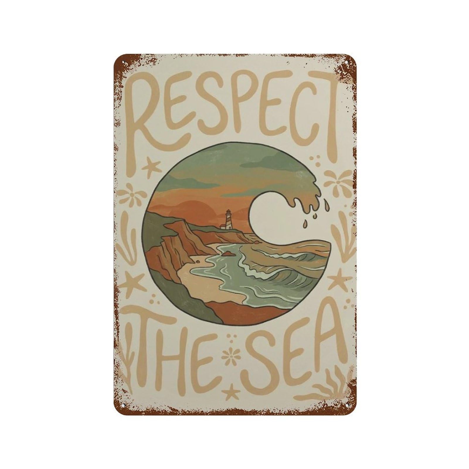 xiaoxiaoshen Respect The Sea Coastal Surf Typography Beach Wall Decor Art Metal Tin Poster Modern Home Decor Art Home Bar Shop Decorations Vintage Sign 30x20cm