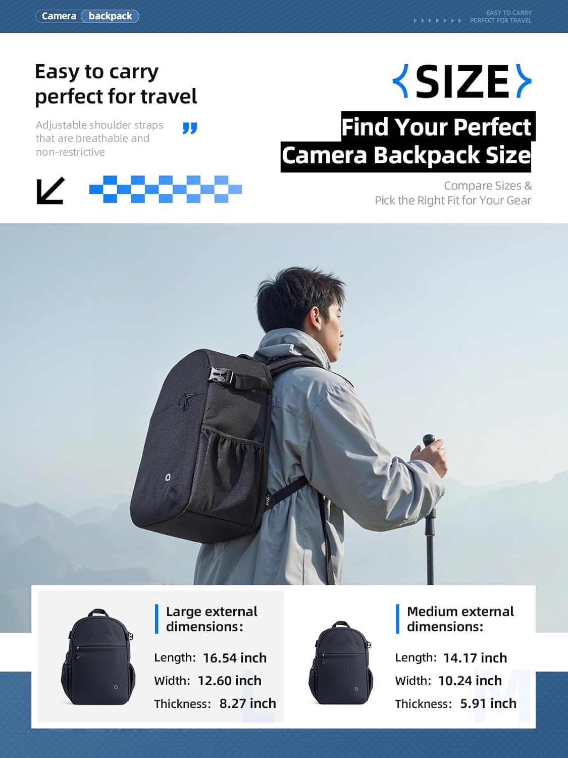 llano Zaino per Fotocamere DSLR/SLR Reflex, borsa fotografica impermeabile con scomparto per laptop e supporto per treppiede, compatta per Canon per Nikon per Sony, 20L, Nero