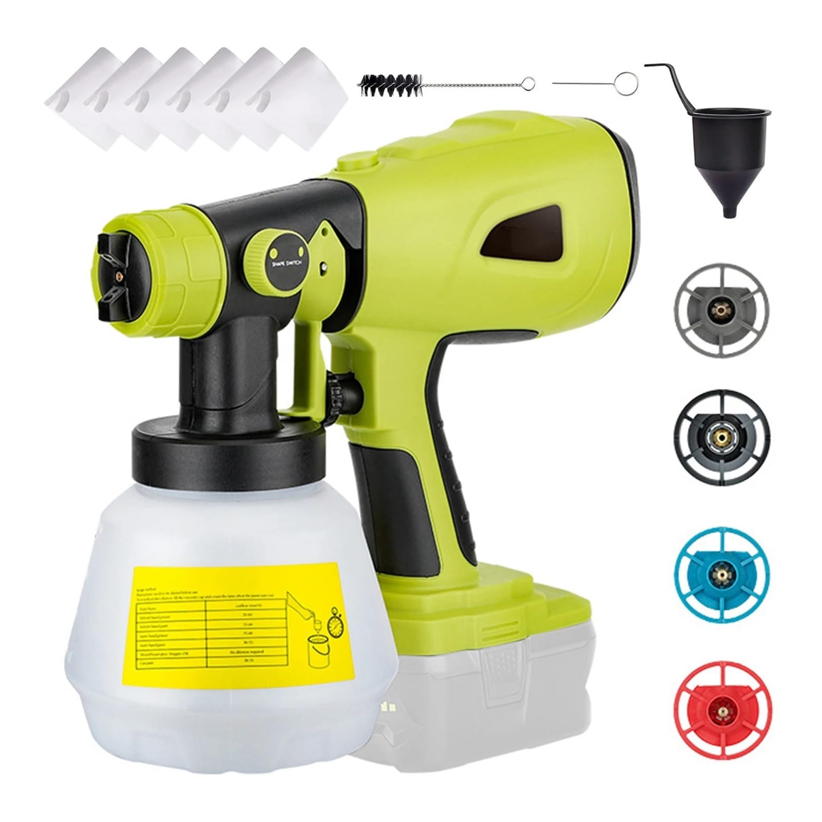 Spruzzatore di vernice senza fili Spruzzatore di vernice senza fili Motore potente regolabile Pistola for verniciatura elettrica con ugello Pistola for verniciatura portatile(Groen)
