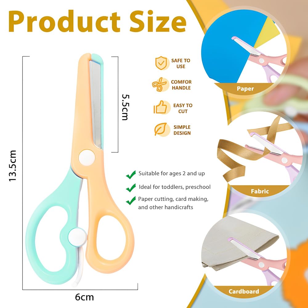 Forbici per Bambini - Forbici di Sicurezza in Acciaio Inox per Bambini con Lame in Acciaio Inox e Bordo di Sicurezza per Scuola Materna, Principianti, per Destrorsi e Mancini, Rosa-Viola