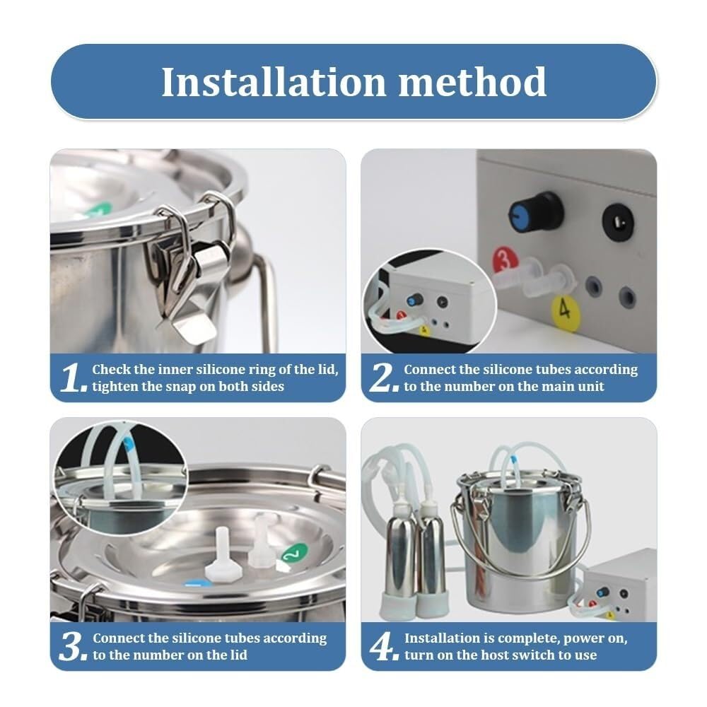 Machine à traire for chèvre, régulation de la vitesse de pulsation, arrêt automatique de la machine à traire lorsqu'elle est remplie de lait, avec seau à lait en acier inoxydable CAIHUA(Size:5L)