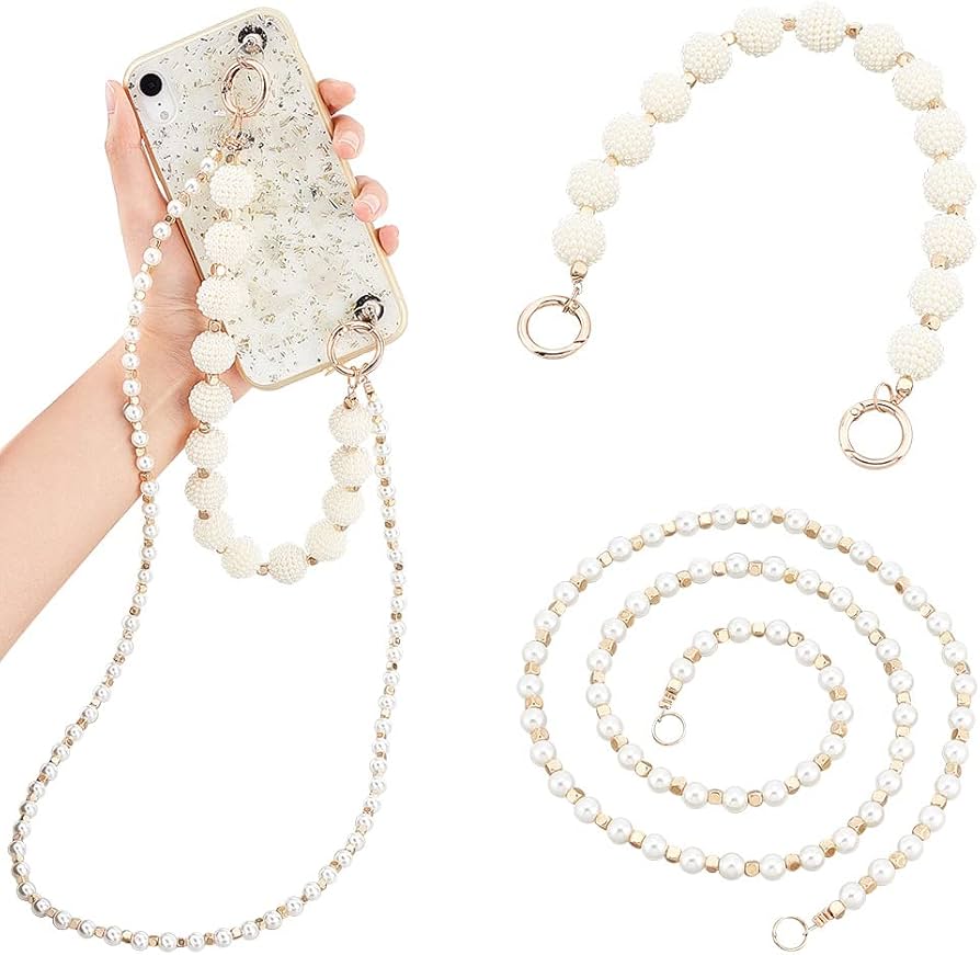 Amazon.co.jp: WADORN 2本 パール ストラップ ビーズ バッグ持ち手