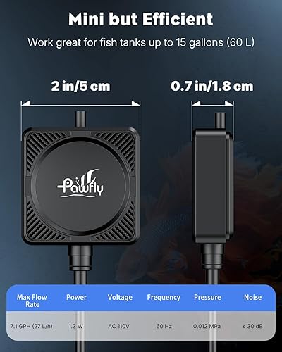 Miniatura 6 de Pawfly Mini bomba de aire para acuario, kit aireador de oxígeno ultra silencioso para peceras de 1 a 10 galones con tubo de aire, piedra de aire,