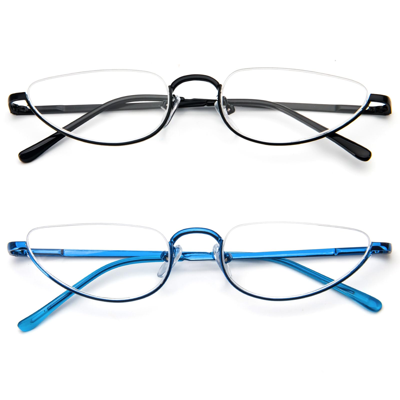 KoKoBin 2 Pack Reading Glasses Unisex Half Moon Half Frame Metal Spring Hinge Slim Reader (Black Blue, 1.5, Dioptres) - Image 2