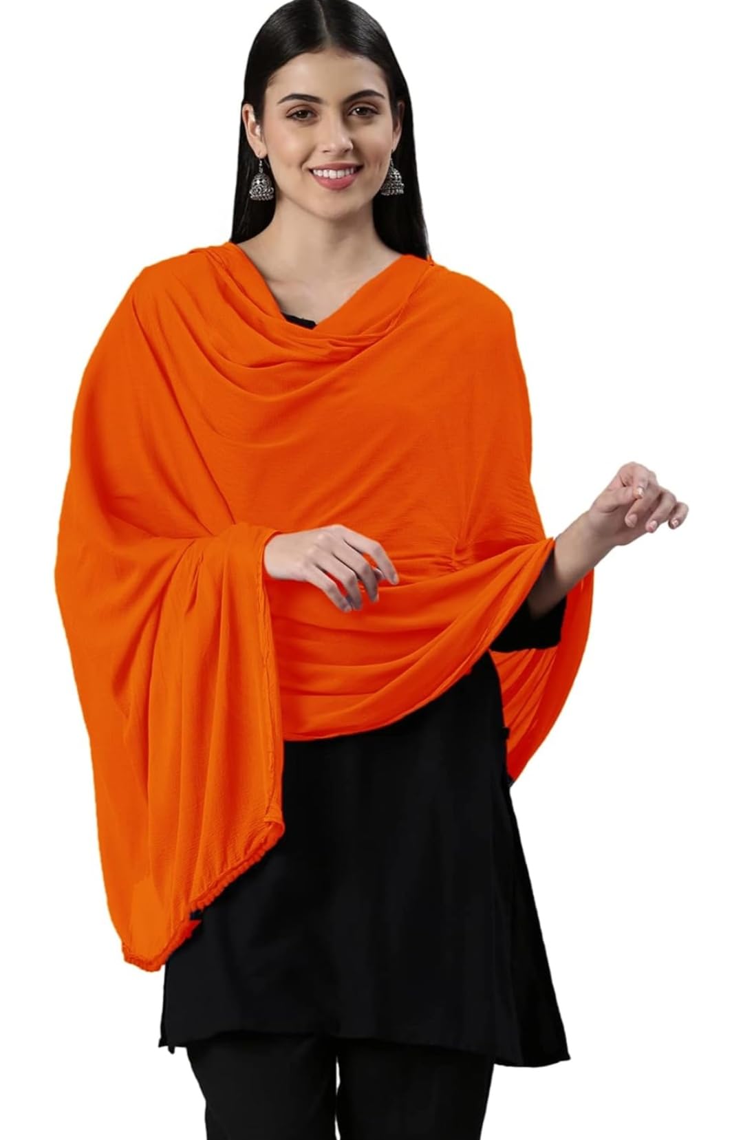 Hassii Collection Women Nazneen Chiffon Plain Dupatta For Girls & Women with Pom Pom Lace Everyday Elegance Size 2.25 Metter.-image-40