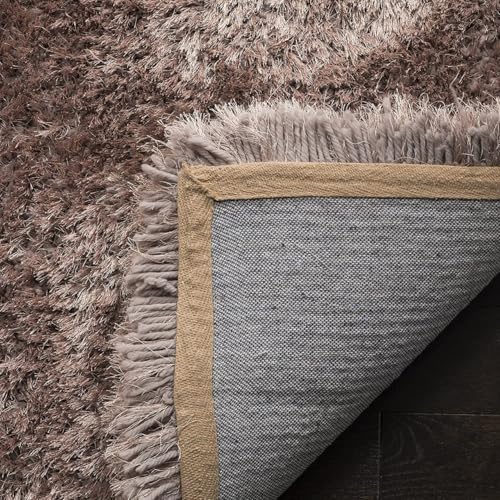 Image of Non Shedding Shaggy Carpets for Living Room 4x4 feet Square Soft Fluffy Solid Plain Fur Rugs Bedroom Floor Brown Color