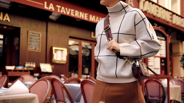 CHICWISH Women's Comfy Casual Long Sleeve Cream Grid Turtleneck Knit Top Pullover Sweater - Image 8