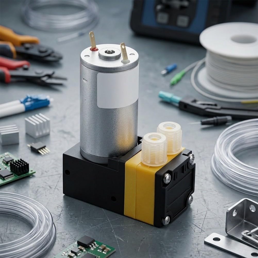 Mini Membranpumpe 24V Selbstansaugend für Gasprobenahme - Leise Kolbenpumpe aus Aluminium für Labor & Industrie 7x10x4cm