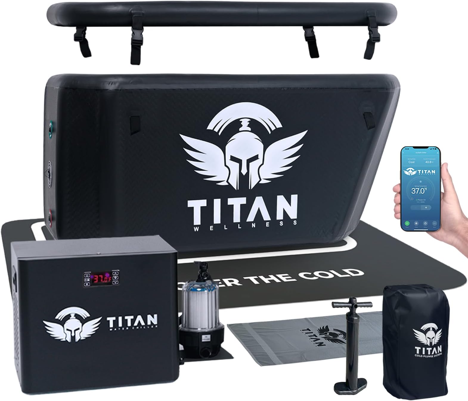 Ice Bath Pro Cold Plunge Tub and Chiller with Wi-Fi Control & UV Sanitation, Portable Ice Bath with Angled Backrest, Indoor/Outdoor Use, Pump & Filter Included, Cools to 37°F - Black