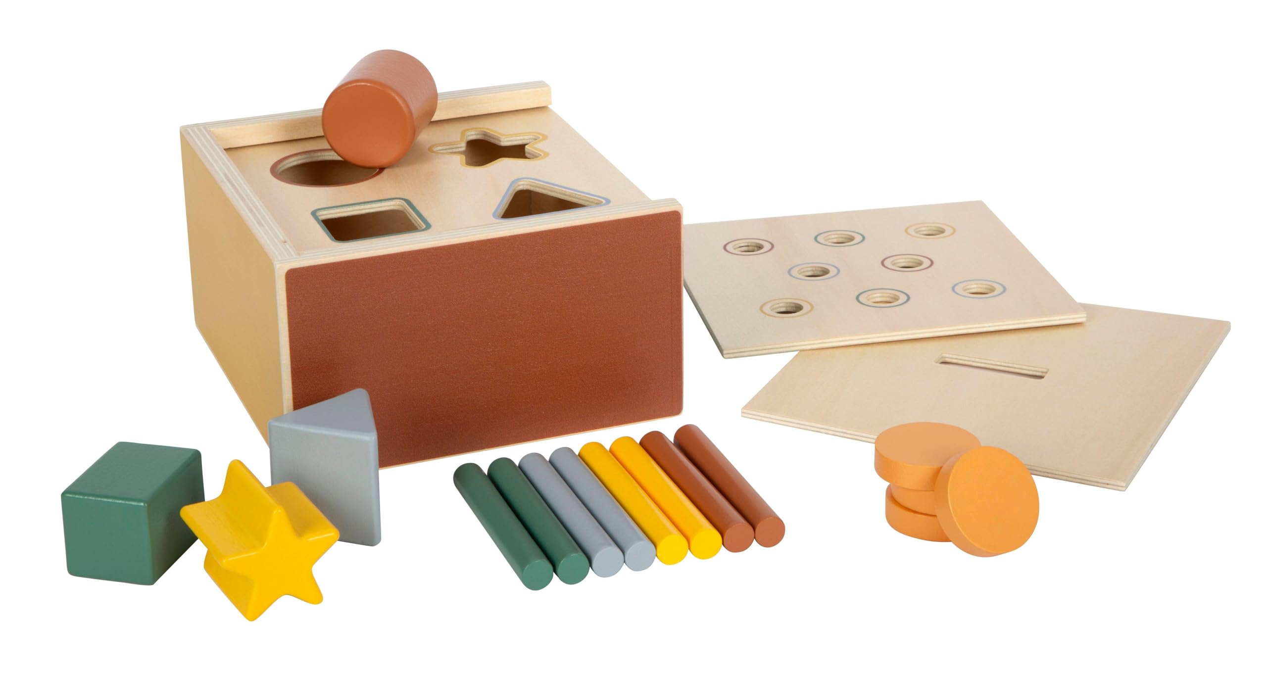small foot Montessori Stacking Game, 100% FSC-certified wood, 3 inserts, coins, sticks & blocks, for ages 1+ yrs, 12743