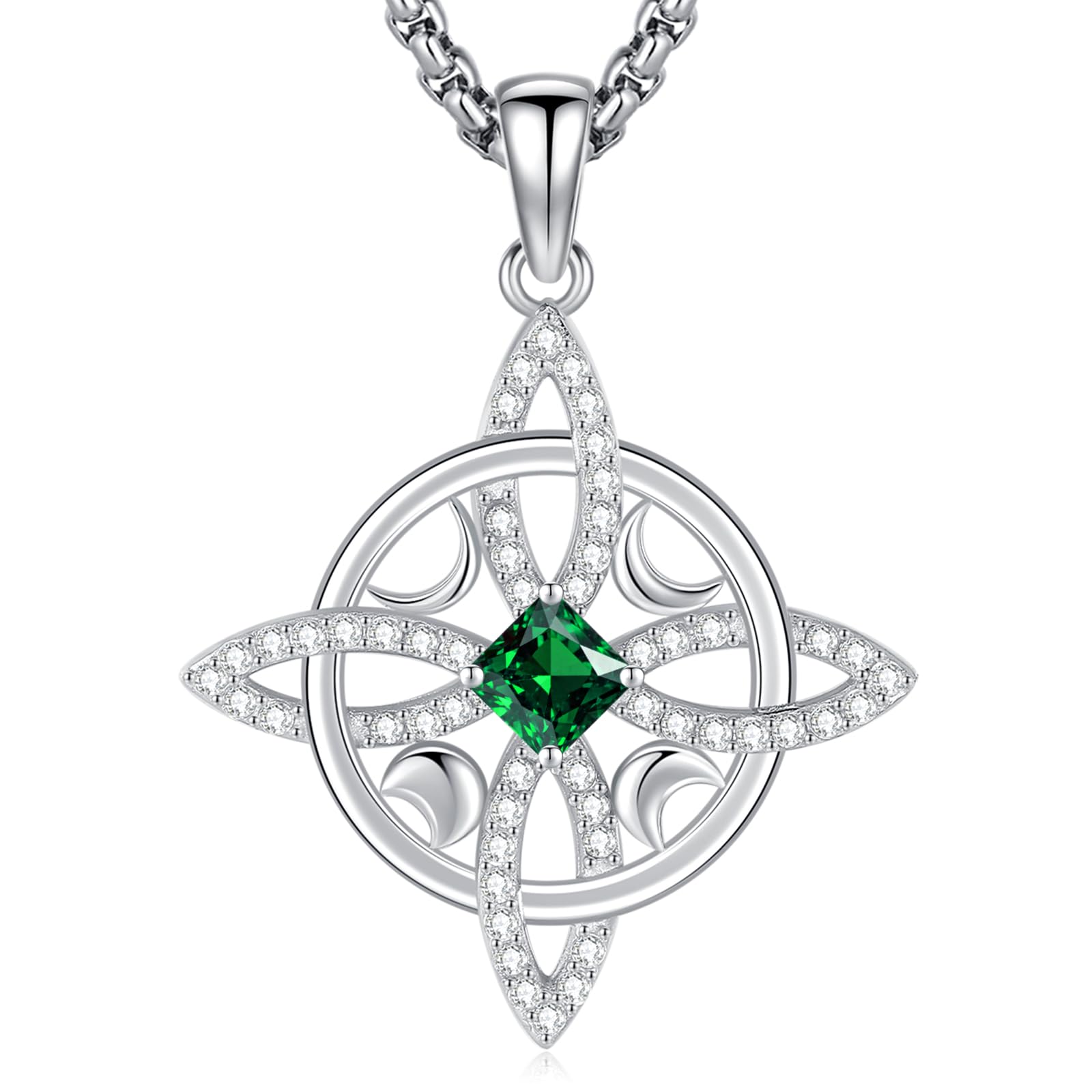 Eusense Tetragrammaton Nudo De Bruja Plata 925 Original Lilith Triple Moon Goddess Witches Knot Necklaces 925 Sterling Silver, Gold/Silver Plated Copper Witchy Jewelry for Women Men