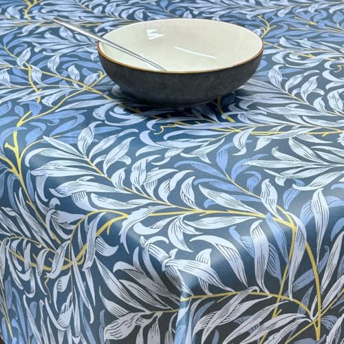 Oilcloth PVC Table Cloth - William Morris Oilcloth, Strawberry Thief & Willow Bough Matte Finish Wipe Clean Table Cloth (Willow Bough Denim Blue, Round 132cm Diameter)