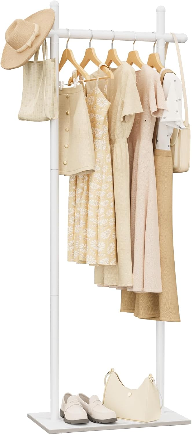 Coat Rack Freestanding with Natural Rock Base, Metal Coat Hanger Stand, Industrial Garment Rack, Clothes Tree, Suitable For Outerwear, Hats, Handbags, 68.9in, White 19.7*11.8*68.9in White