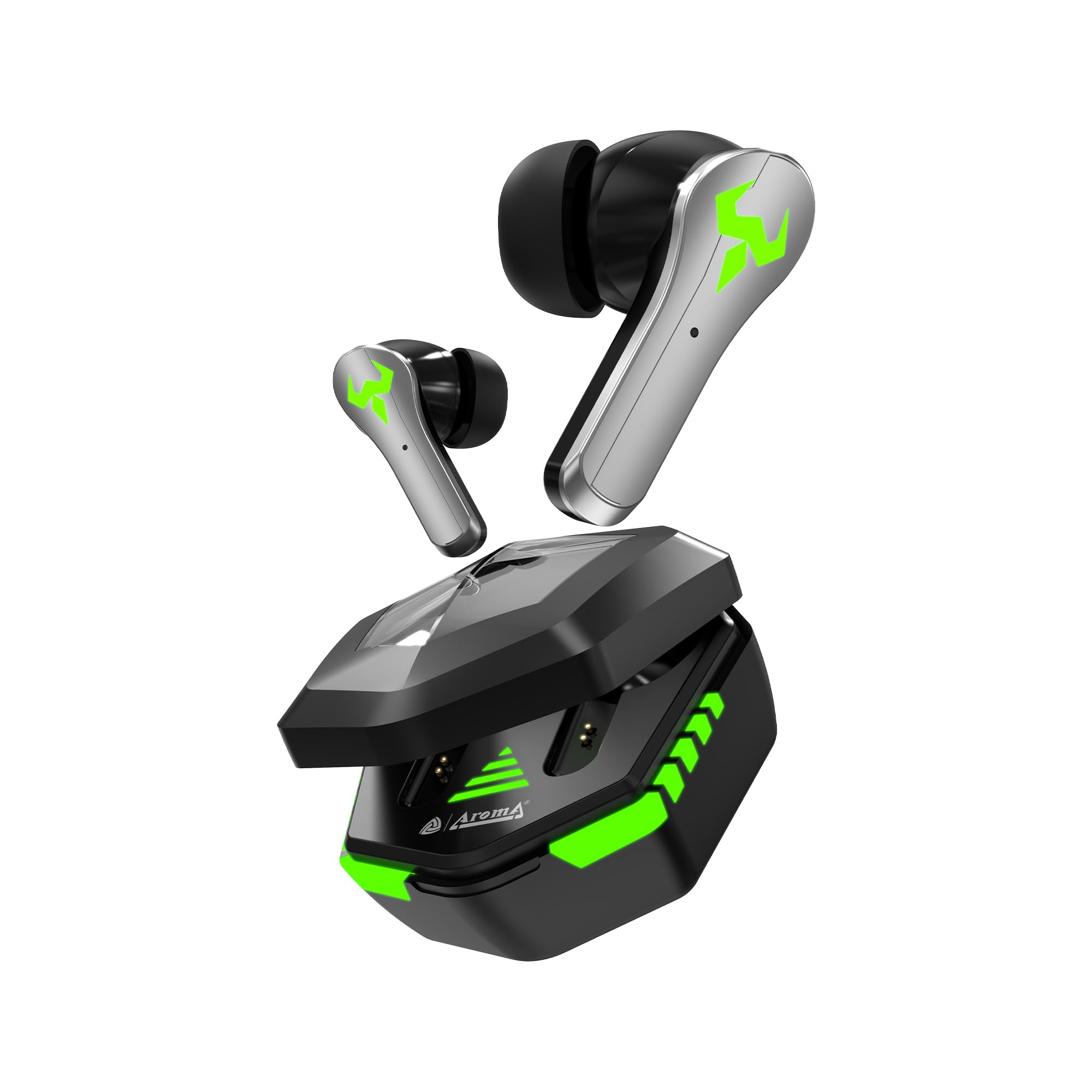 aroma nb126 axis upto 50 hours playtime* fast charging rgb 45ms latency true wireless bluetooth v5.4 gaming earbuds