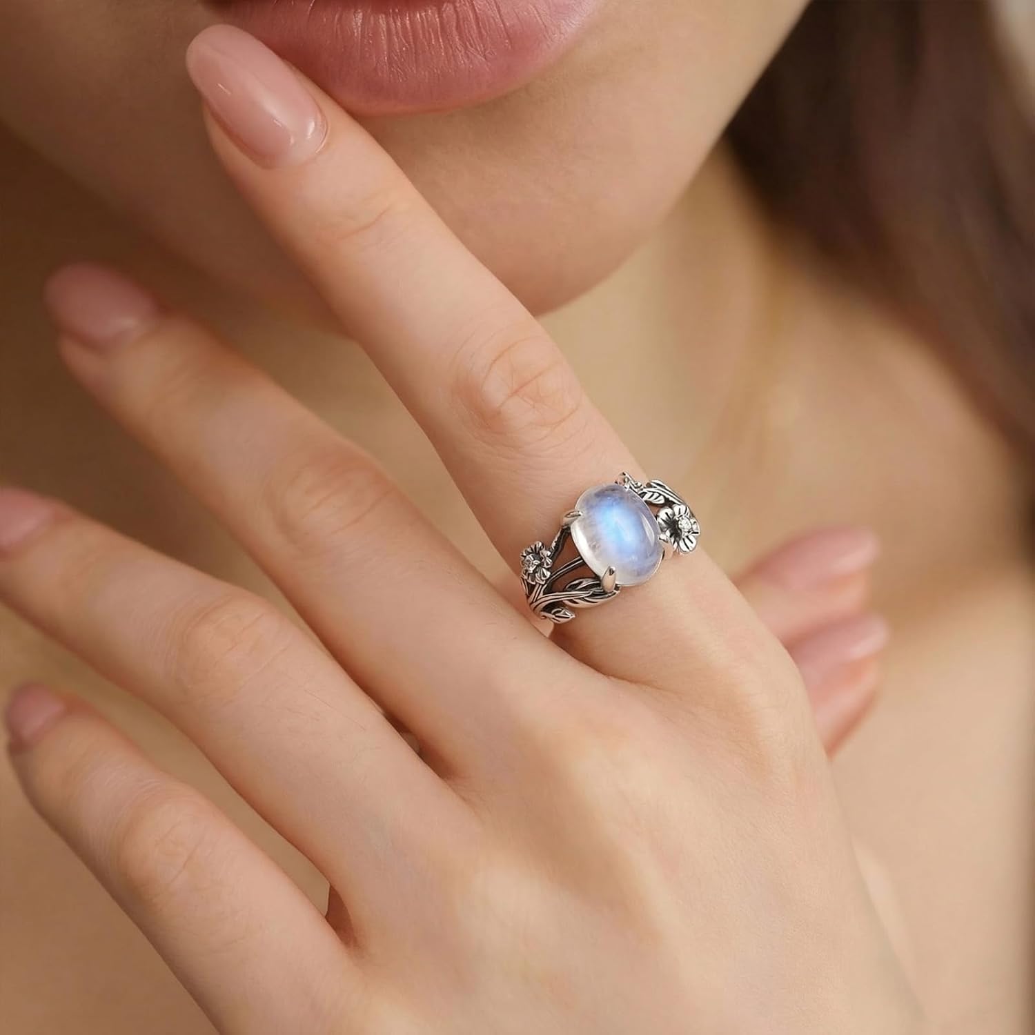 925 Sterling Silver Gemstone Ring for Women, Vintage Floral Vine Ring, Nature Style Engagement Promise Ring for Her