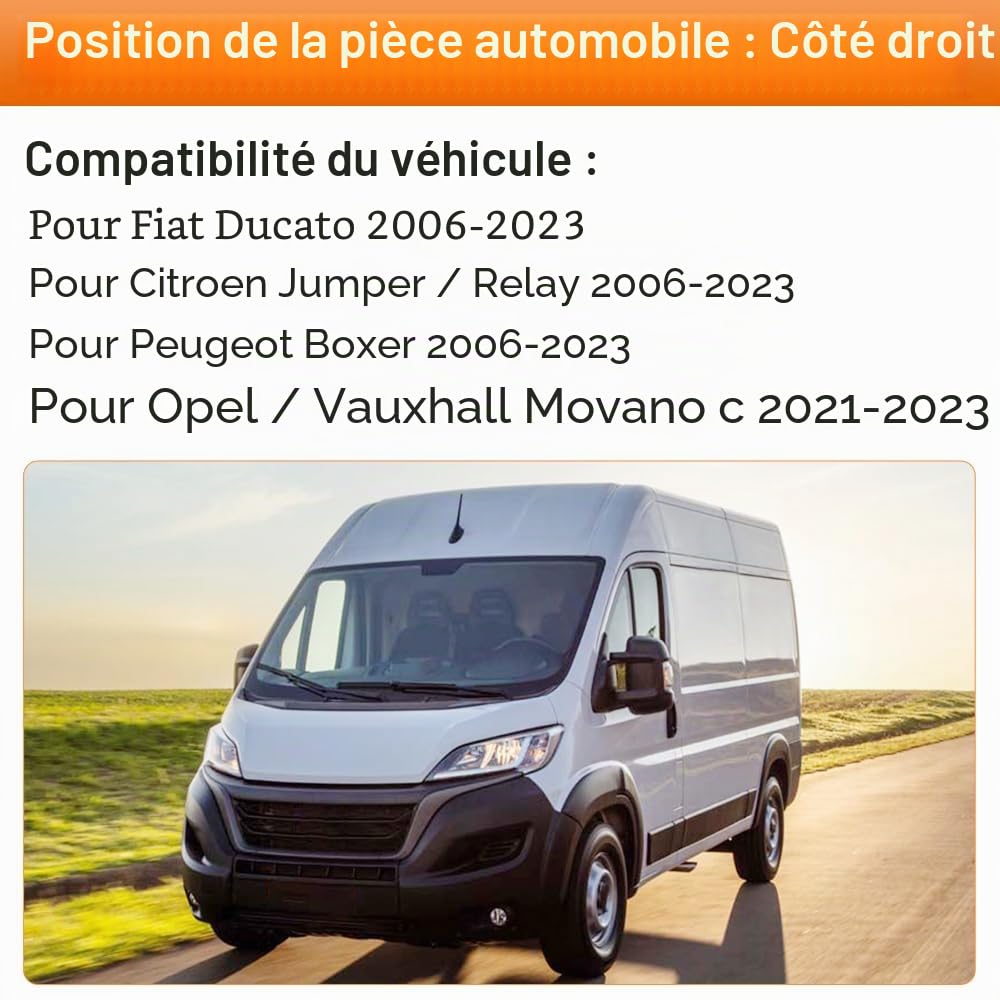 SENZEAL Verre de Rétroviseur Remplacement pour Fiat Ducato Citroën Jumper Peugeot Boxer 2006-2023 Chauffant Retroviseur Extérieur (Inférieur Droit)