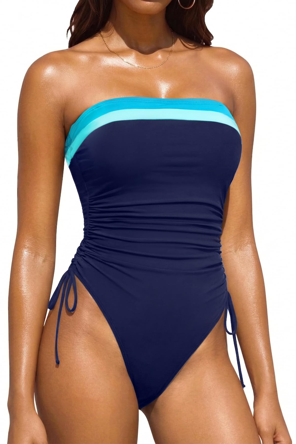 Women Strapless One Piece Swimsuit - Bandeau Tummy Control Bathing Suit
