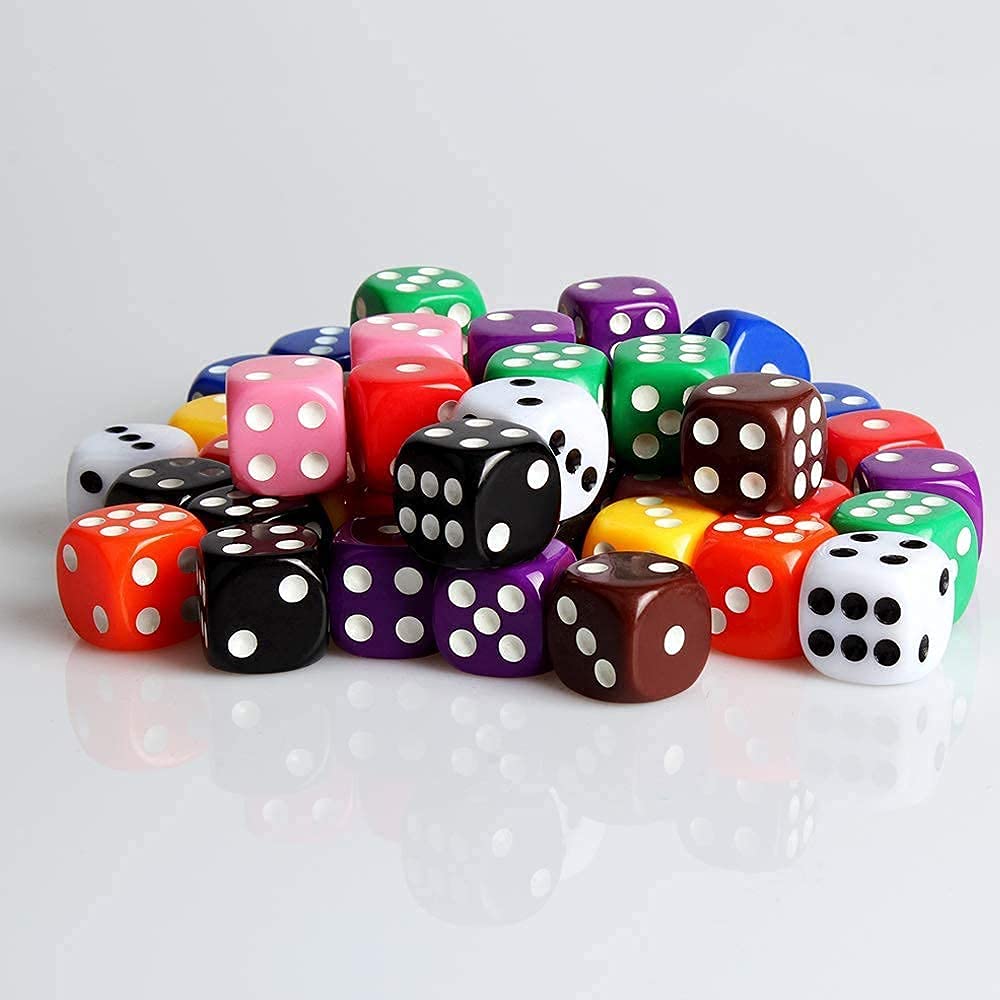 Jeu de dés translucides à 6 faces, 50 pièces, dés translucides à coins