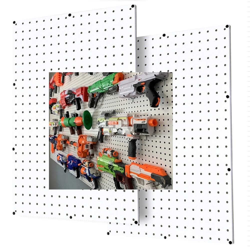 WallPeg Peg Board for Nerf Gun Storage Organizer - 2 ea 24”x16” White Pegboard Holder for Nerf Blasters Wall Organization PK-2-W