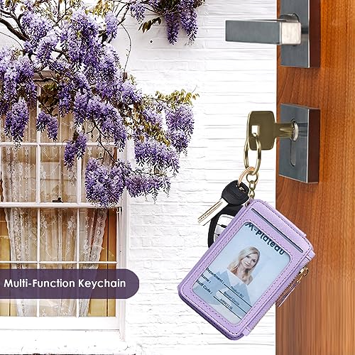 Image of M-Plateau RFID Blocking Keychain Wallet With Leather Wrist Strap | Keychain Wristlet, Womens Card Holder with Zipper Coin Pocket and ID Window (Lavender)