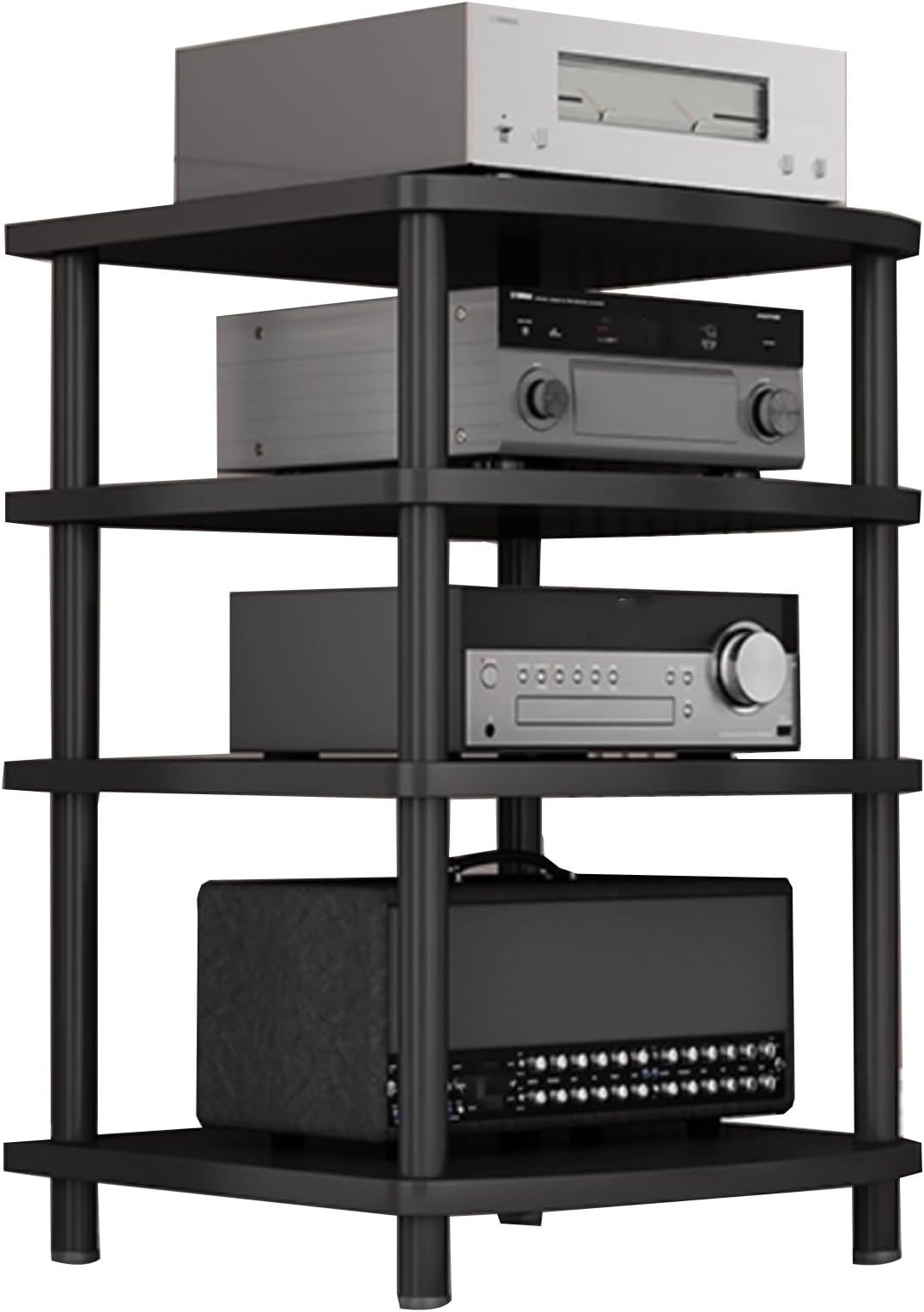 Studio HiFi Stand, AV Media Stand 2/3/4/5-Tier Media Console, Record Player Storage Shelves, Stereo Audio Equipment Rack Mount Shelf for Amplifier, CD(Black,60 * 54 * 89cm(4Tier))