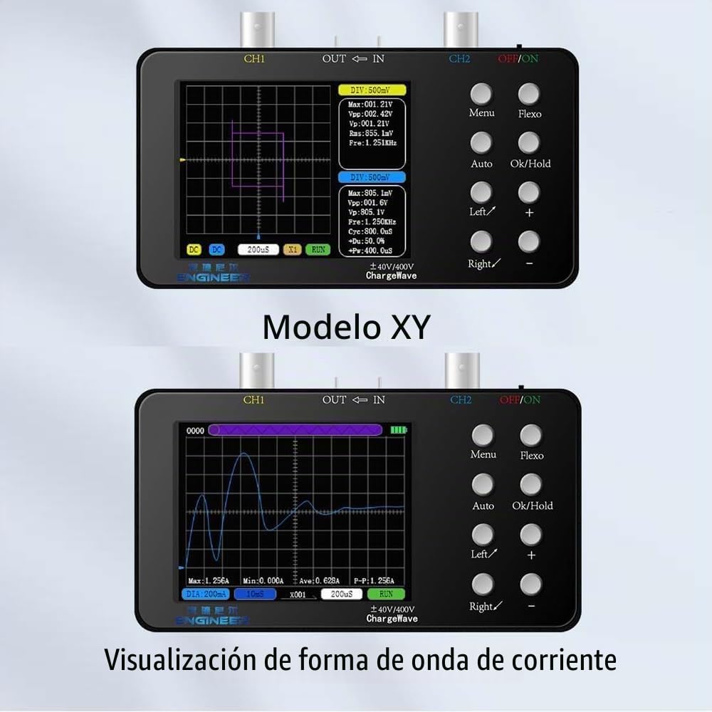 Osciloscopio Portátil de Bolsillo, 2 en 1 Osciloscopio y Generador de Señal, 50 Ms/s 2-Canales Osciloscopio Profesional Portátil con Pantalla LCD de 3.2, para Reparación de Electrónica de Automoción