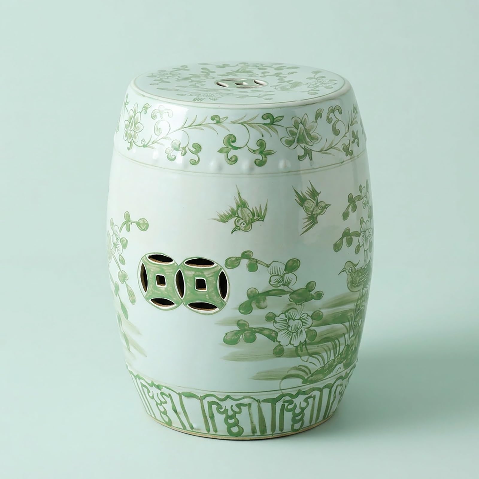 Taburete de cerámica estilo chinoiserie resistente para terraza y salón