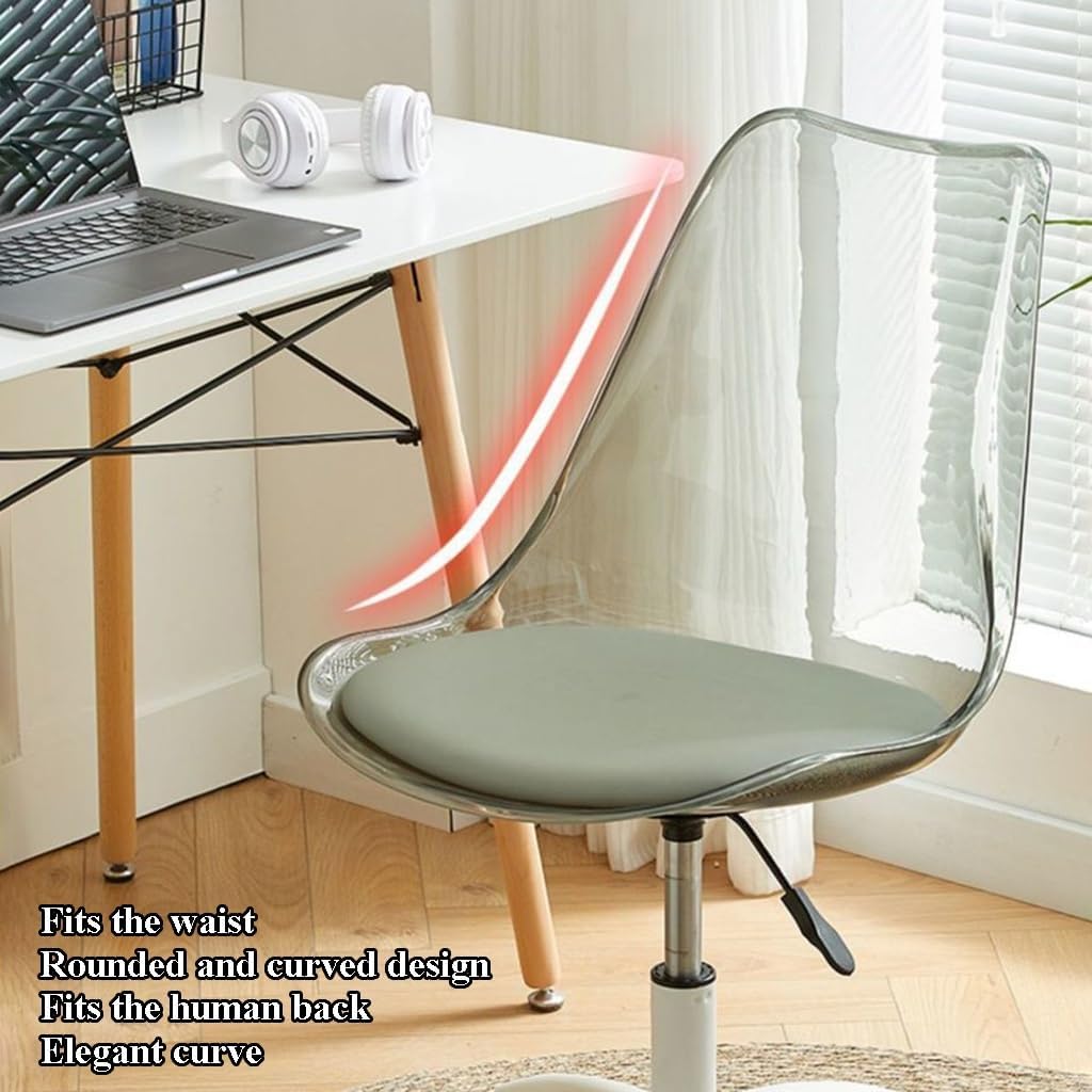 Transparent Rolling Chair, Adjustable Home Office Swivel Clear, Plastic Clear Seat with Wheels, Acrylic Office Chair Drafting Chair (Color : White, Size : 56 * 73~83cm)