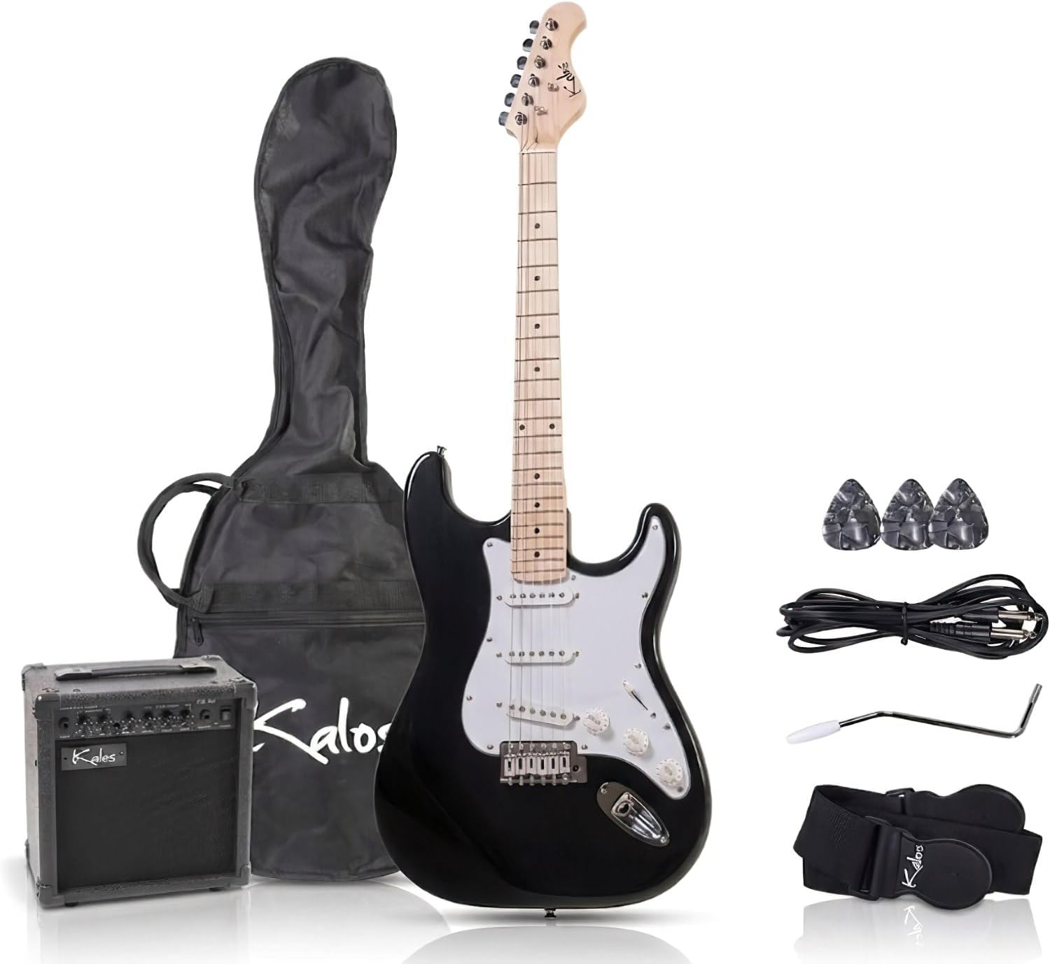 Kalos Full-size 39-inch Metallic Black Electric Guitar Package with Amp Perfect for Beginners