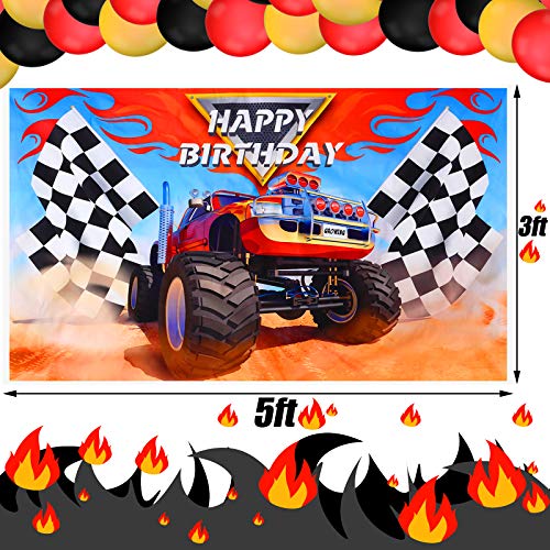 75 Pieces Truck Party Supplies Truck Balloons Decoration Set Including 1 Truck Themed Backdrop 2 Truck Balloons 2 Mosaic Race Foil Balloons And 70 Multicolor Balloons #TOP3