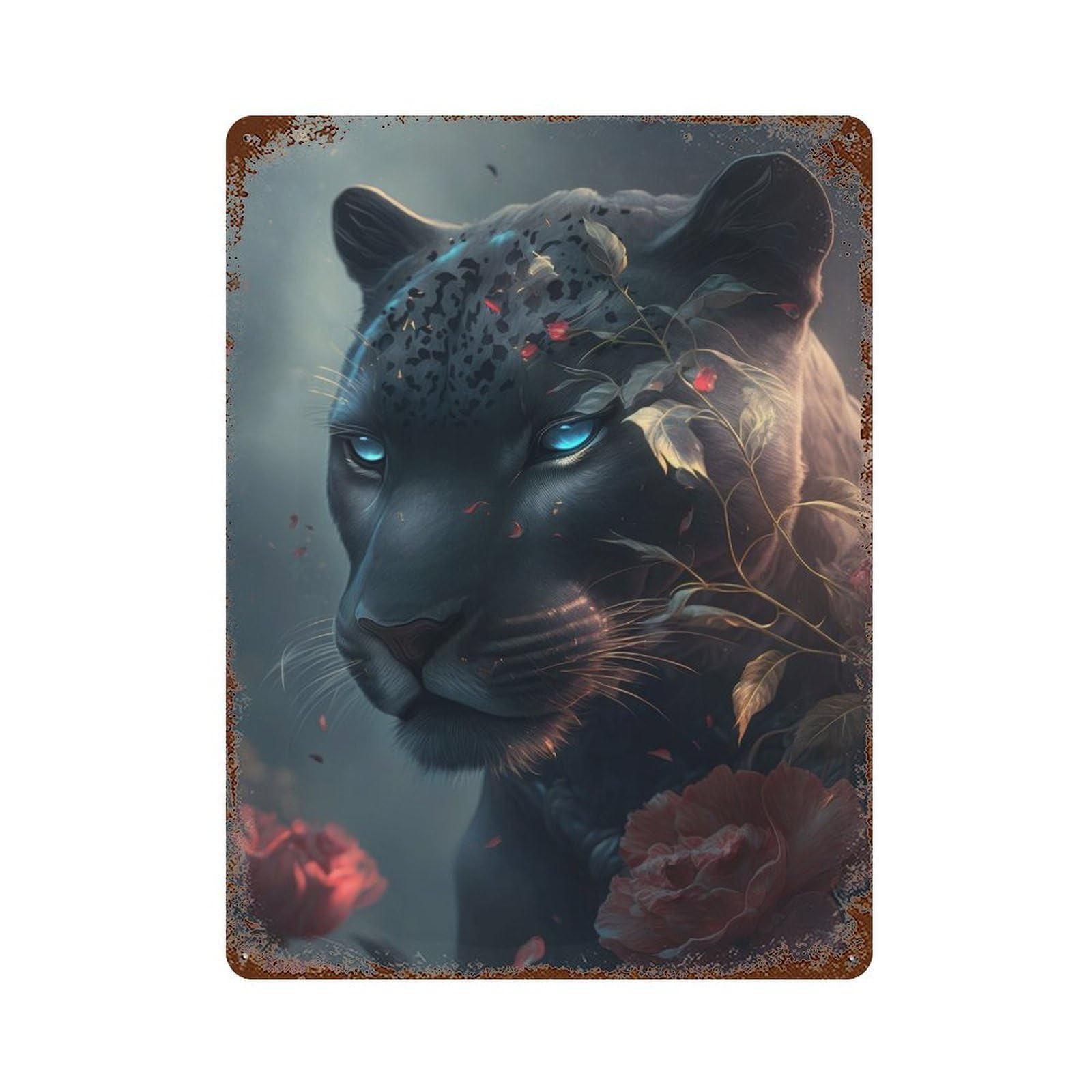 Black Panther Fantasy Vintage Rust Metal Sign 15.7"x11.8", Shabby Chic Decor for Garage, Pub Or Kitchen